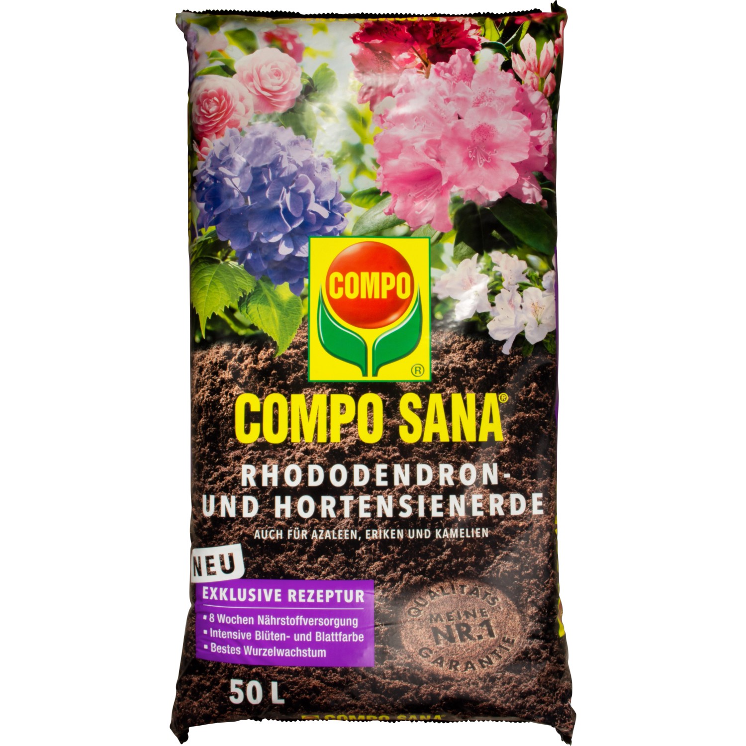 Sack Compo Sana Rhododendronerde 50L. Spezialerde für Rhododendren, Hortensien und Azaleen.