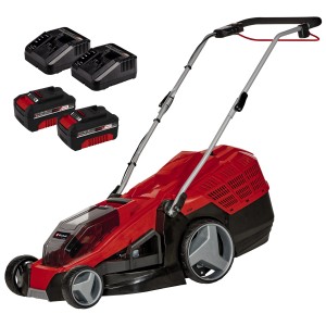 Einhell Akku-Rasenmäher GE-CM 36/43 Li-M mit Akkus und Ladegeräten.