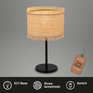 Briloner Tischleuchte Swing Nature mit Strohschirm und schwarzem Fuß.