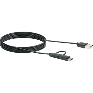 Schwarzes Schwaiger USB-Kabel: USB-C und Micro-B auf USB-A, 1m, zum Laden und Synchronisieren.