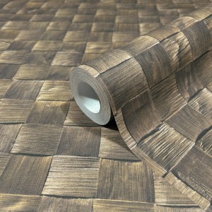 Braune Marburg Vliestapete mit geflochtenen 3D-Rechtecken im modernen Design.
