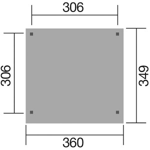 Grundriss der Weka Gartenlaube 657, kesseldruckimprägniert, mit Maßangaben 360x349cm.
