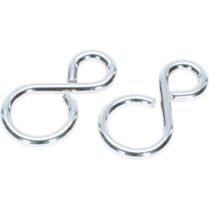 Zwei vernickelte S-Haken, 29 mm, zum Verbinden von Ketten, belastbar bis 5 kg.