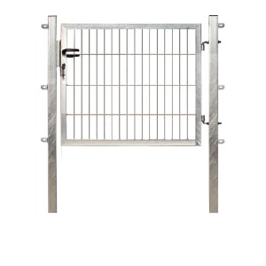 Verzinktes Einzeltor 80x100 cm für Doppelstabmattenzaun, Komplettset mit Pfosten.