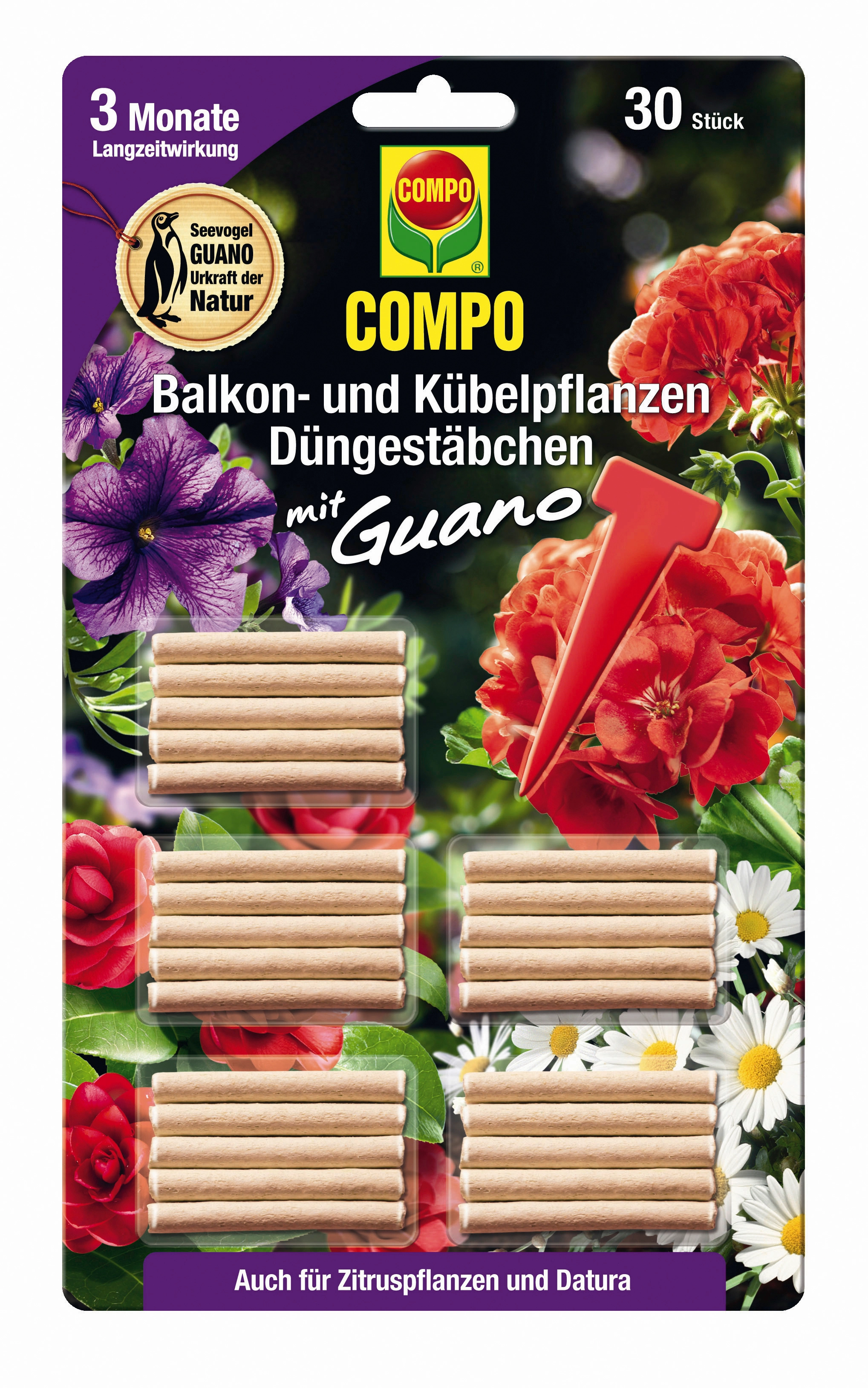 Compo Düngestäbchen für Balkon und Kübelpflanzen mit Guano 30 Stäbchen