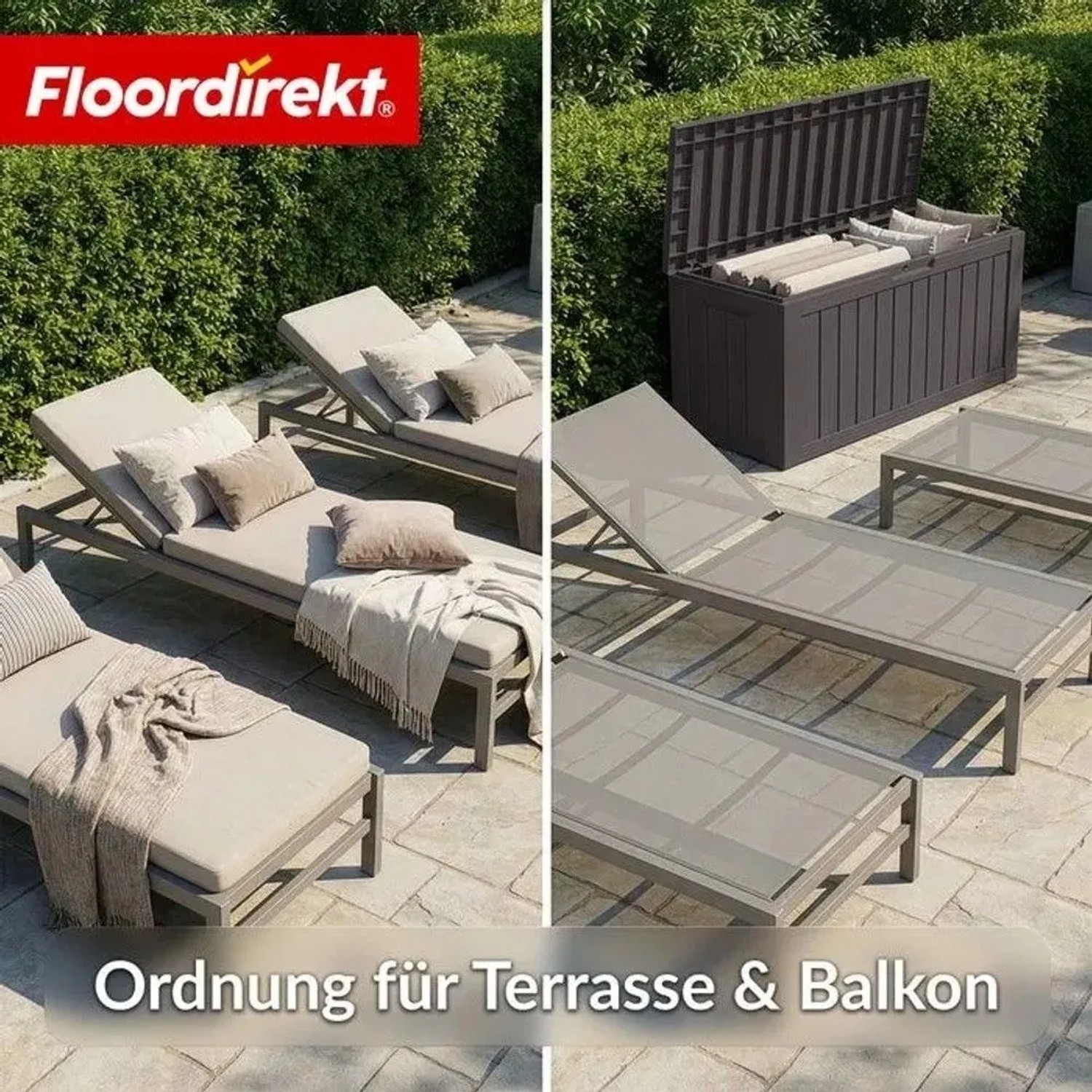 Floordirekt Gartenbox Holzoptik Wetterfest Auflagenbox Kissenbox Anthrazit 270 L kaufen bei OBI