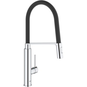 Grohe Concetto Einhand-Spültischbatterie Chrom mit schwarzem Silikonschlauch.