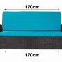 Blaues Gartenkissen-Set für 3-Sitzer Polyrattan-Gartensofa, 170x60x50cm.