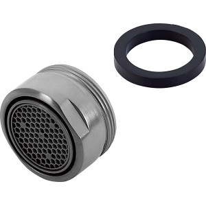 Mischdüse M24 für Waschtischarmatur, Edelstahl-Optik mit schwarzem Dichtungsring.