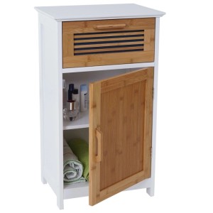 MCW Kommode A85, Badschrank aus Bambus mit Schublade und Tür, teilweise geöffnet.