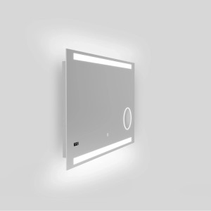 DSK Design LED-Lichtspiegel Silver Conde 100x60 cm. Rechteckiger Badspiegel mit Beleuchtung, Digitaluhr, Kosmetikspiegel.