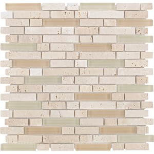 Mosaikmatte aus Glas und Stein in Creme- und Beigetönen, 29,8x30,4 cm.