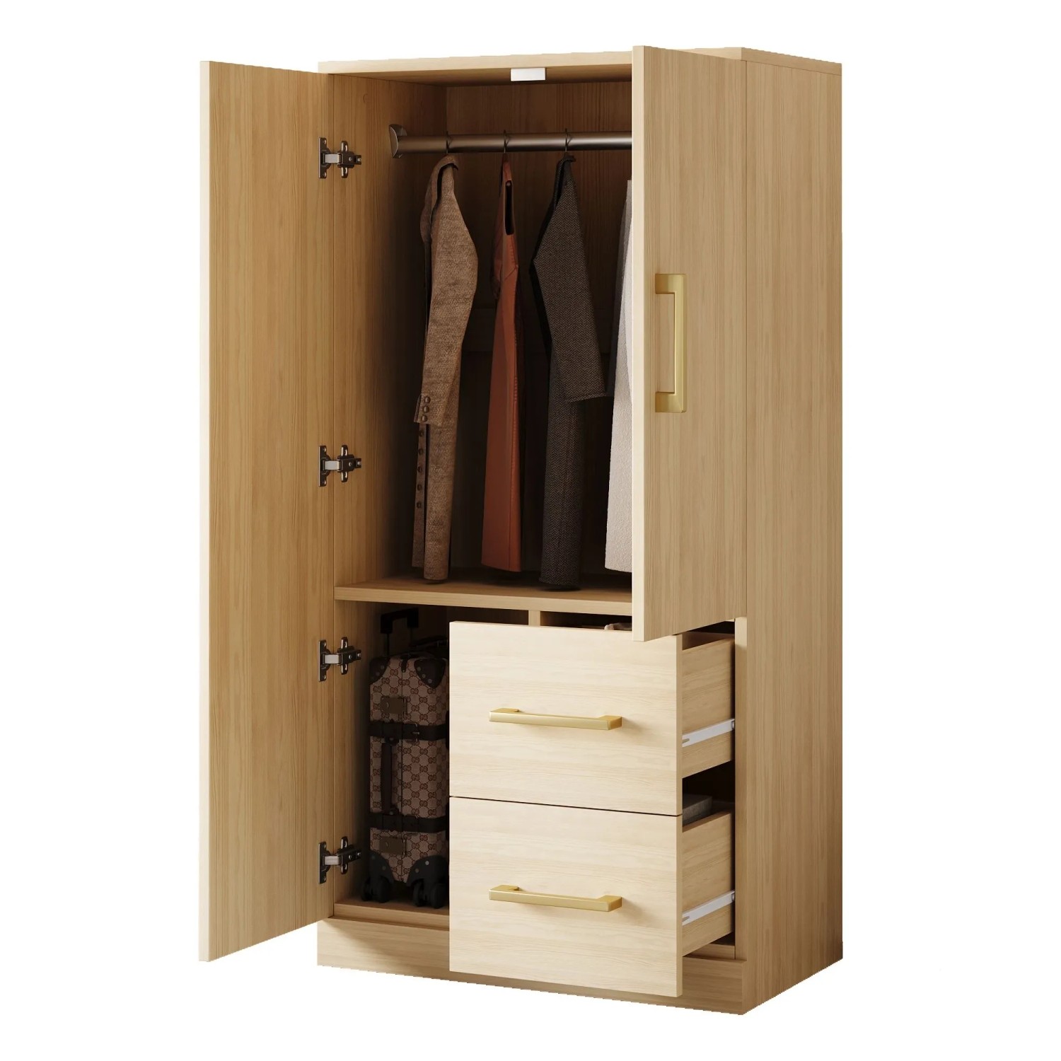 okwish Kleiderschrank mit Doppeltür Schubladen Staufächer Kinder 70x135x40cm Natur_8