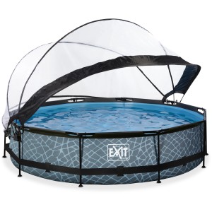 EXIT Stone Pool, Ø360cm, grau, mit Filterpumpe und Poolabdeckung.