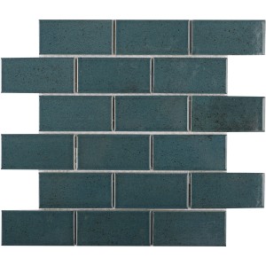 Mosaikmatte Castello Brick, dunkelblaue Keramikfliesen im Format 30,3x30,6 cm.