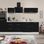 Respekta Premium Küchenzeile, 280 cm, Schwarz Hochglanz/Weiß, mit E-Geräten.