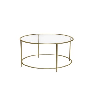 Vasagle Couchtisch Glas, Ø 84 cm, Gold, runder Tisch mit Glasplatte und goldenem Metallgestell.