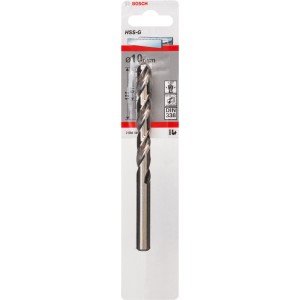 Bosch Metallbohrer Pro HSS-G, 10mm, DIN 338, verpackt. Spiralbohrer für Stahl, Guss, Eisen und Kunststoffe.