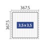 Skizze der Biohort Pergola 3,5 m x 3,5 m in Weiß-Silber mit Maßangaben.