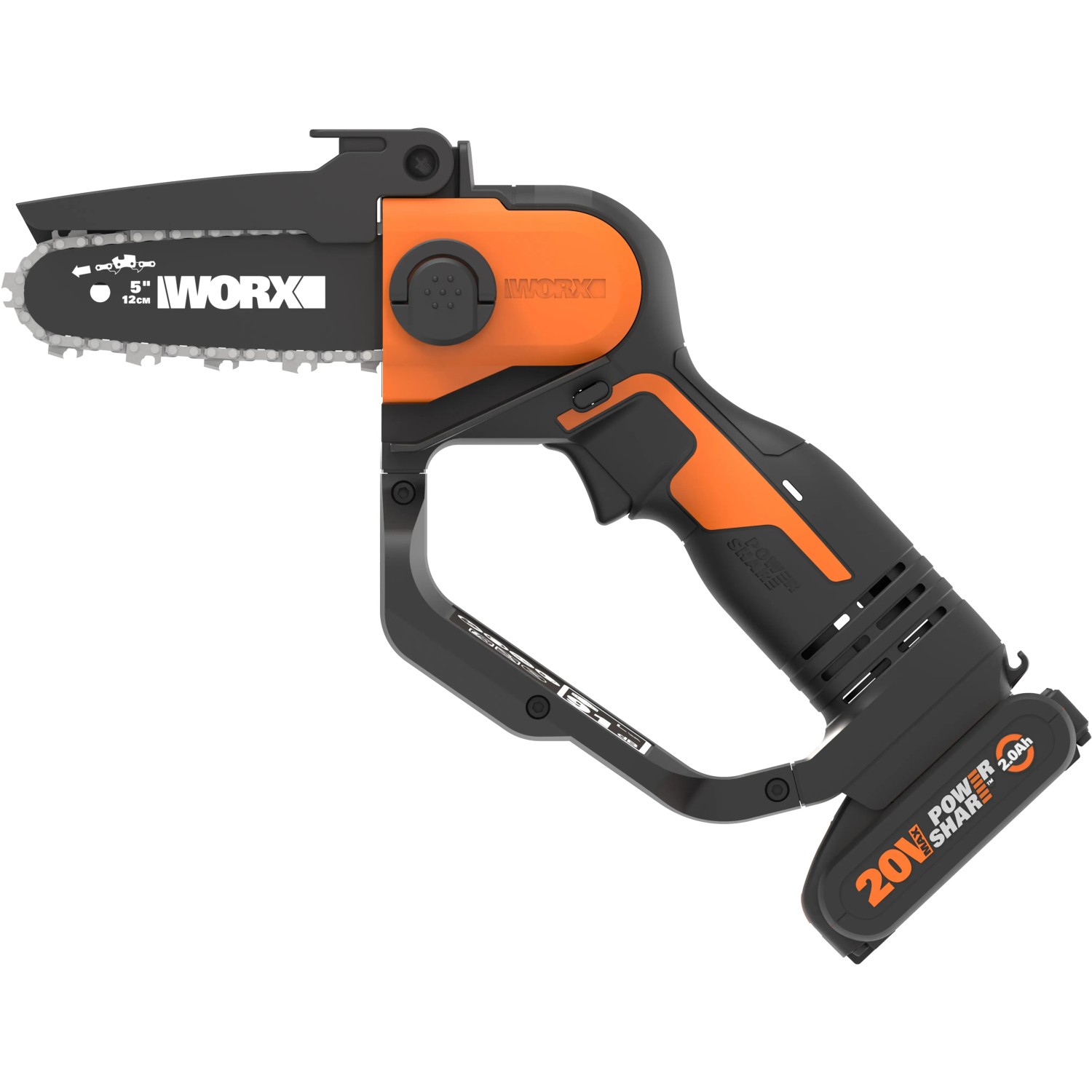 Worx Akku-Einhand Ast-Kettensäge WG324E 20 V, ideal zum Sägen von Ästen im Garten.