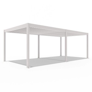 Weide Elektrische Pergola Deluxe aus sandfarbenem Aluminium, 3,6x7,2m, mit verstellbarem Lamellendach und LED.