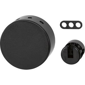 Schwarzes Verteilerbaldachin-Set (Ø 70mm) für Lampeninstallation mit Zugentlastung.