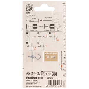 Fischer HM SK Hohlraumdübel mit Haken, 5x65mm, 4 Stück, für sichere Befestigungen in Plattenbaustoffen.