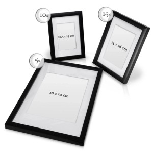 Bomoe Bilderrahmen Set, 30-teilig, MDF Schwarz, verschiedene Größen mit Passepartout für Dekoartikel & Wohnaccessoires.