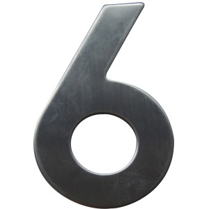 Edelstahl Hausnummer 6, moderne Optik für die Hauswand.