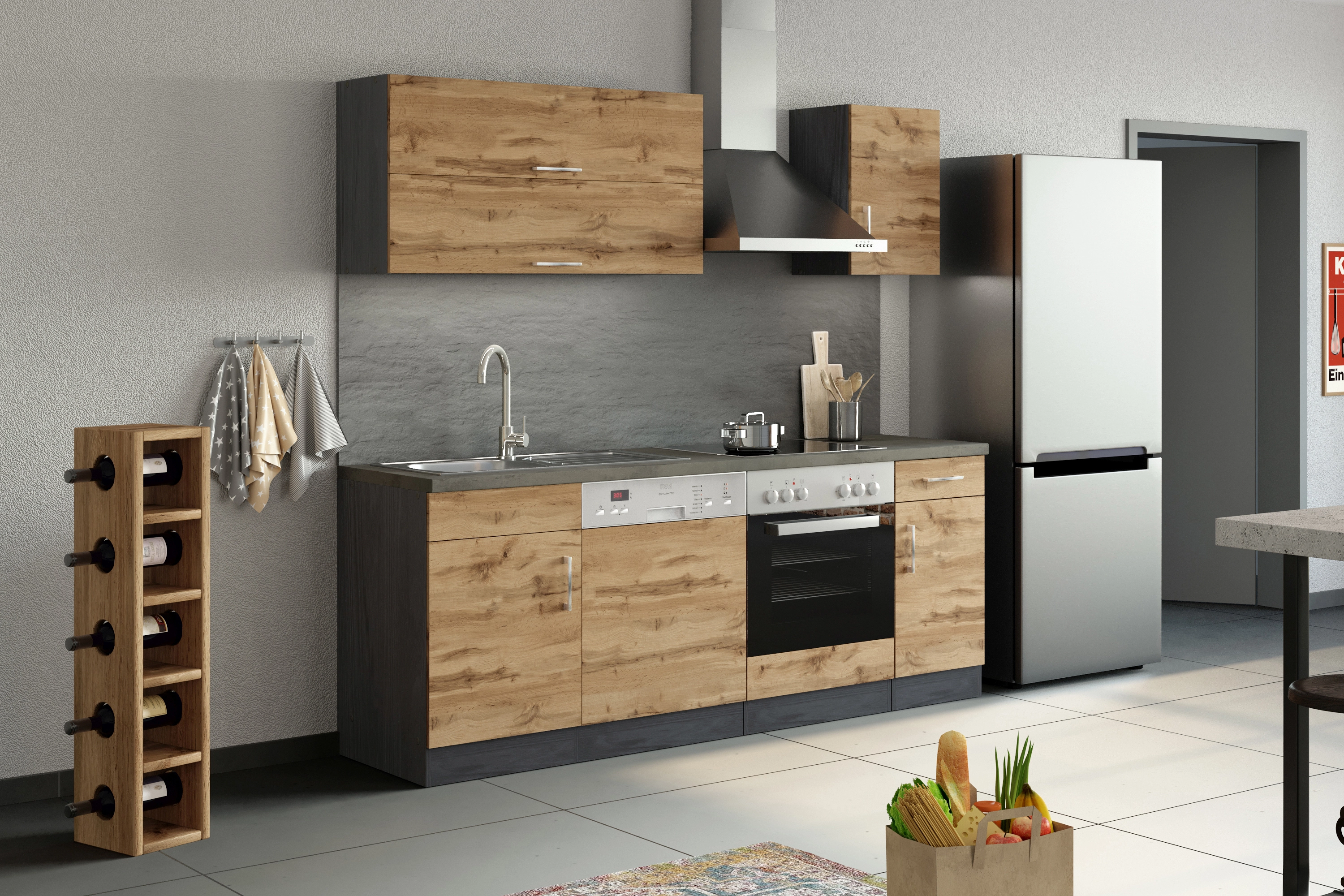 Held Möbel Küchenzeile Sorrento 210 cm bei OBI kaufen Wotaneiche-Grafit