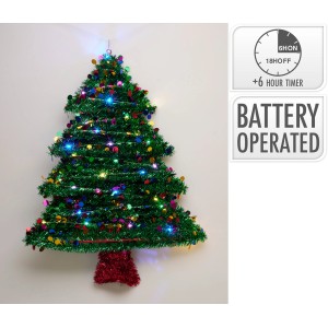 Grüner LED Lametta-Weihnachtsbaum mit bunten Lichtern und Timer für festliche Weihnachtsdekoration.