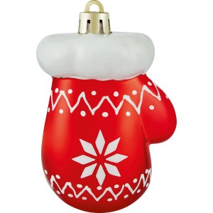 Bemalter, roter Weihnachtsbaumschmuck: Fäustling mit weißem Muster, 88x50mm.