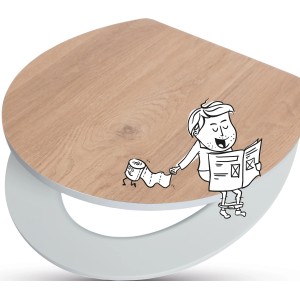 WC-Sitz Kunene Holz mit Absenkautomatik und Comic-Motiv für entspanntes Sitzen.