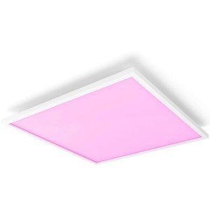 Quadratisches Philips Hue Panel Surimu in Weiß mit pinkfarbenem Licht.