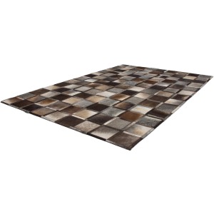 Grauer Teppich Wonder 520 aus Leder, 80x150 cm, mit Patchwork-Muster.