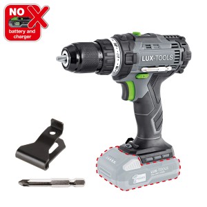 LUX Akku-Bohrschrauber A-BS-20 (ohne Akku/Ladegerät) mit Bit und Gürtelhalter.