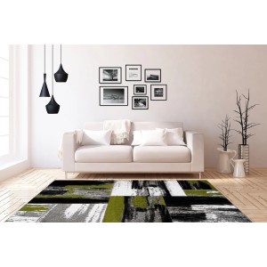 Moderner grüner Teppich Giga 310 (200x290 cm) mit abstraktem Brush-Style Muster.