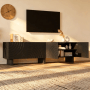 okwish TV-Bank Mit Struktur 4 Türen Wohnzimmer 180x40x55cm Schwarz_2