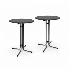 Zwei schwarze Beautissu Bellini Stehtische, Ø70xH110cm, ideal für Partys und Veranstaltungen.
