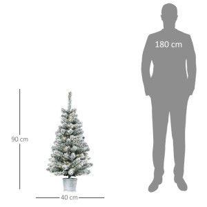 HOMCOM Weihnachtsbaum 90 cm, künstlich, mit LED-Lichtern, Schneeeffekt und Topf. Größenvergleich.