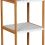 Bambus Badregal mit 4 weißen Ablagen, 34x33x110cm. Standregal für Badaccessoires und Deko.