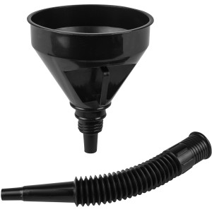 Schwarzer Apa Trichter 1,3 l mit flexiblem Schlauch für Auto und Werkstatt.