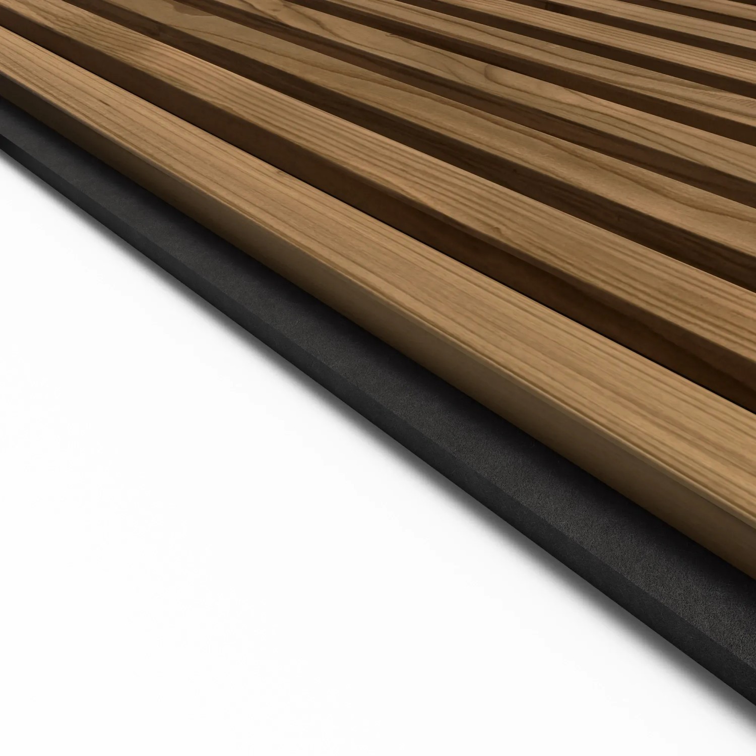 Denpanels Akustikpaneel Nordic Outdoor mit Thermoholz und schwarzem Filz.