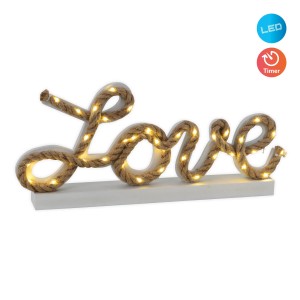 Näve LED-Tischleuchte Love, Natur-Optik mit Hanfseil, warmweißes Licht, Deko-Leuchte für Wohnräume.