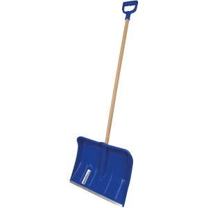 SONNECK Schneeschieber aus Kunststoff, 50 cm breit, mit Holzstiel und D-Griff.