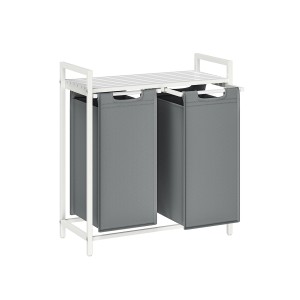 Vasagle Wäschekorb mit 2 Fächern (92L) in Weiß-Grau. Wäsche sortieren leicht gemacht.