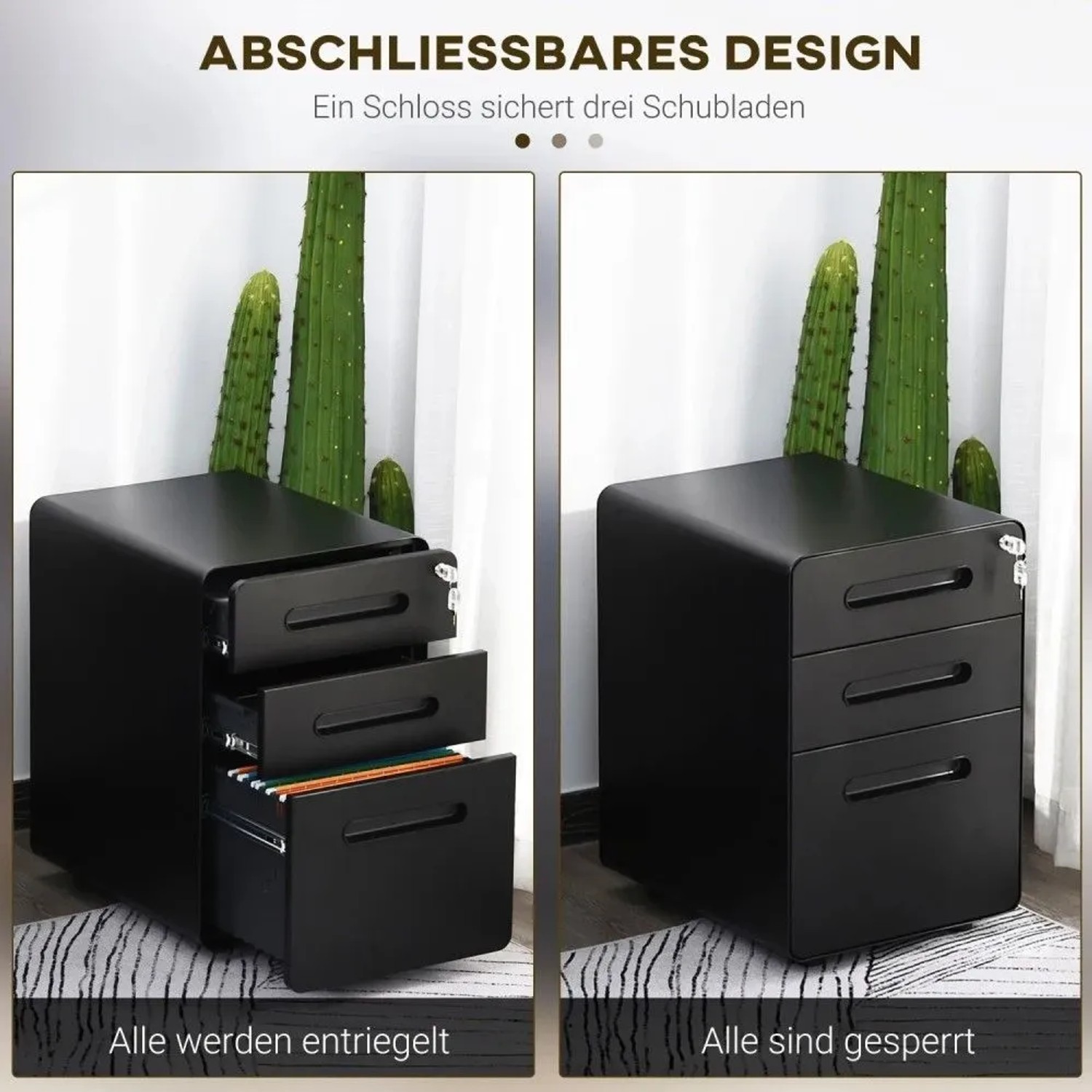 Aktenschrank Büroschrank Bürocontainer mit 3 Schubladen Räder Stahl Weiss