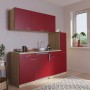 Respekta Küchenzeile KB180ESRC, 180 cm, Rot/Eiche Sonoma Nachbildung, mit Glaskeramikkochfeld und Kühlschrank.