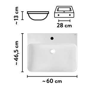 baliv Wand- & Aufsatzwaschtisch Rockport, 60 cm, weiß, mit Maßangaben.