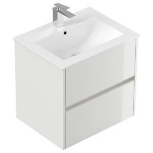 Posseik Badmöbel Limes und Waschtisch 2 Greifraum Auszüge 60 cm Weiß Hochglanz